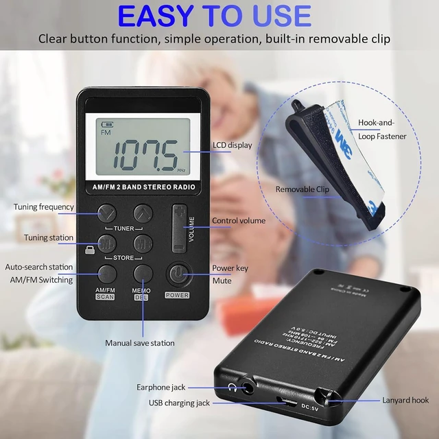 Alt view image 4 of 7 - SWDSTP Mini Portable AM FM Radio, Personal Radio with Excellent Reception | Digital Tuning LCD Display, Headphones, Back Clip, Easy Key Operation, Rechargeable Pocket Radio for Walking, Jogging