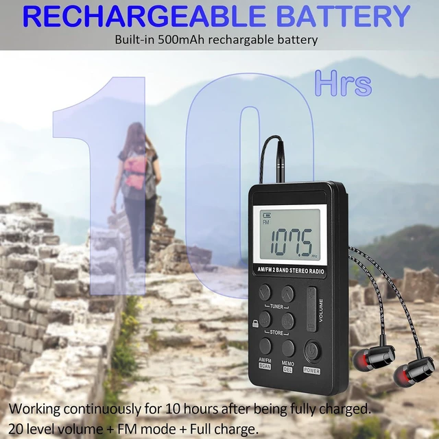 Alt view image 5 of 7 - SWDSTP Mini Portable AM FM Radio, Personal Radio with Excellent Reception | Digital Tuning LCD Display, Headphones, Back Clip, Easy Key Operation, Rechargeable Pocket Radio for Walking, Jogging