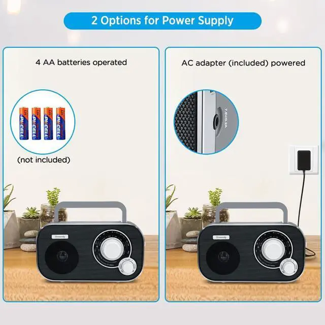 Alt view image 2 of 7 - DreamSky AM FM Portable Radio Plug in Wall or Battery Operated | for Home & Outdoor, Strong Reception, Large Dial Easy to Use, Transistor Antenna, Headphone Jack, Elderly Seniors Small Gifts