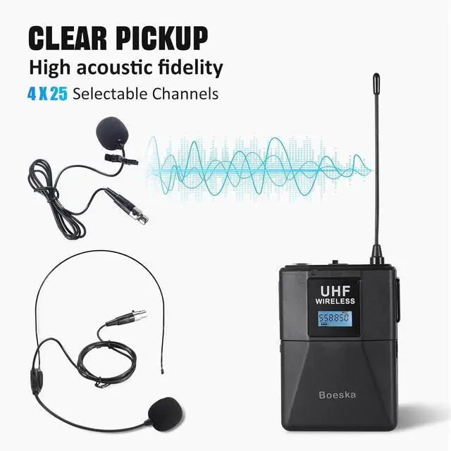 Alt view image 4 of 7 - Wireless Microphone System 4 Channel UHF 4 Lavalier Lapel Headset Mics for Karaoke Church Speaking Conference Meeting Party, 4x25 Adjustable Frequency (4 Bodypack)