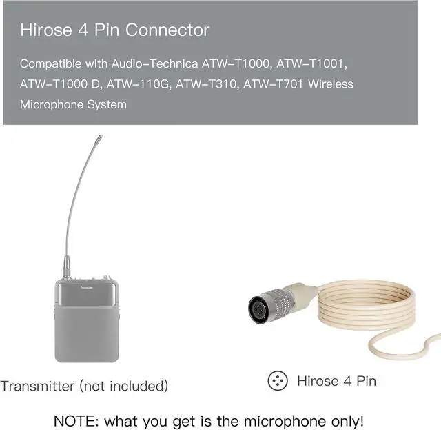 Alt view image 2 of 5 - J K MIC-J 069 Headset Microphone Compatible with Audio-Technica Bodypacks | Unidirectional Headworn Microphone Earhook Mic with Hirose 4-Pin Plug, Compatible with Audio-Technica Wireless Transmitters
