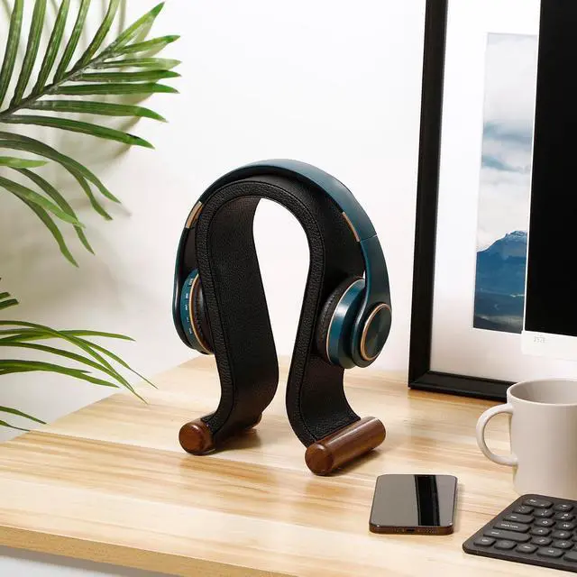Alt view image 7 of 7 - ONEGenug Wooden Headset Stand,Universal Earphone Hanger Holder for Gaming Headsets & DJ Studio Headphones Desktop Headphone Rack for All Headphone Size
