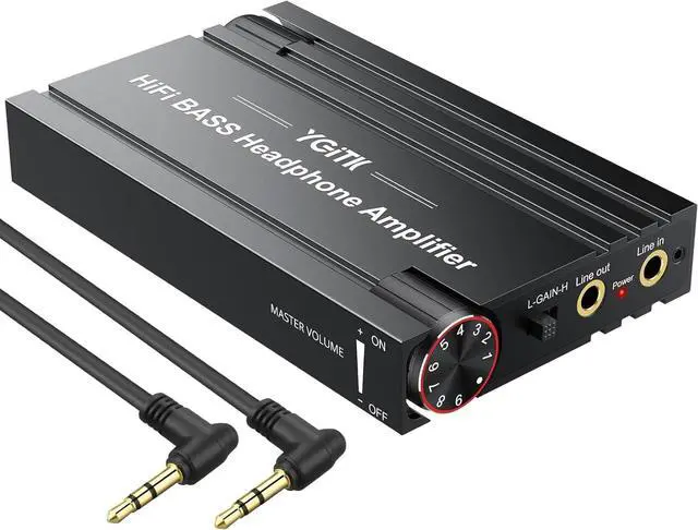 Main image of Headphone Amplifier with Bass Knob HiFi Amp 16-600 Gain Switch | Drive wired headphones for desktop, gaming and music use with 3.5mm devices, USB-C charging and aluminum housing