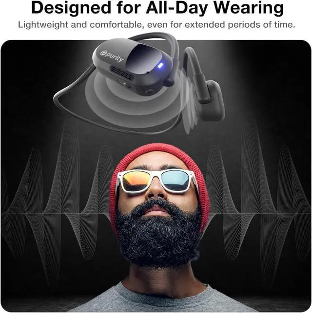 Alt view image 3 of 6 - Purity Air Open Ear Headphones - True Air Conduction Wireless Bluetooth Open Ear Earbuds with Dual Mic for iPhone/Android - Secured Long Wearing Comfort, Sports Sweat Resistant (Black/Black)