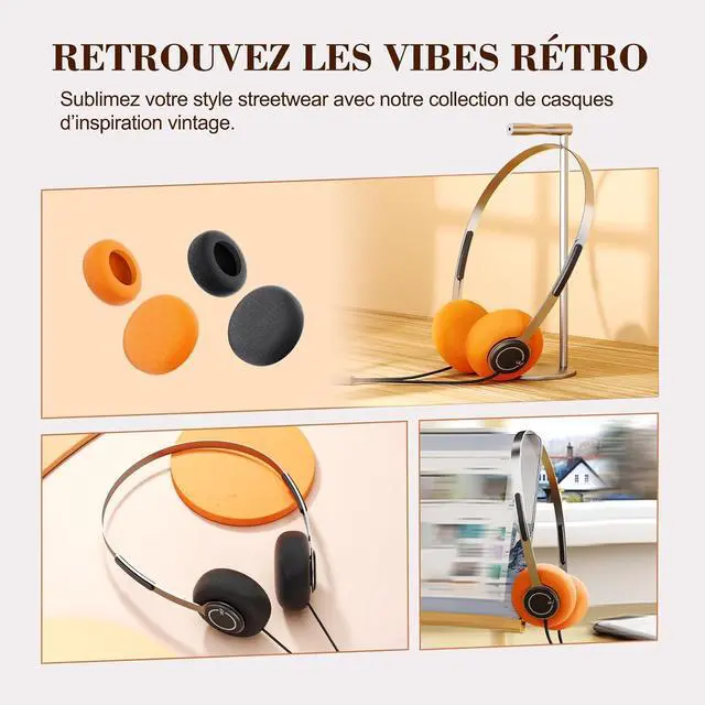 Alt view image 2 of 7 - iKF Y3 Retro Wired Headphones, Lightweight, 3.5mm Jack, Breathable Earbuds | Adjustable Headband, Dual Mode Cable, Replaceable Orange Ear Pads, 80s 90s Old School, Computer, Laptop, CD Player, Black