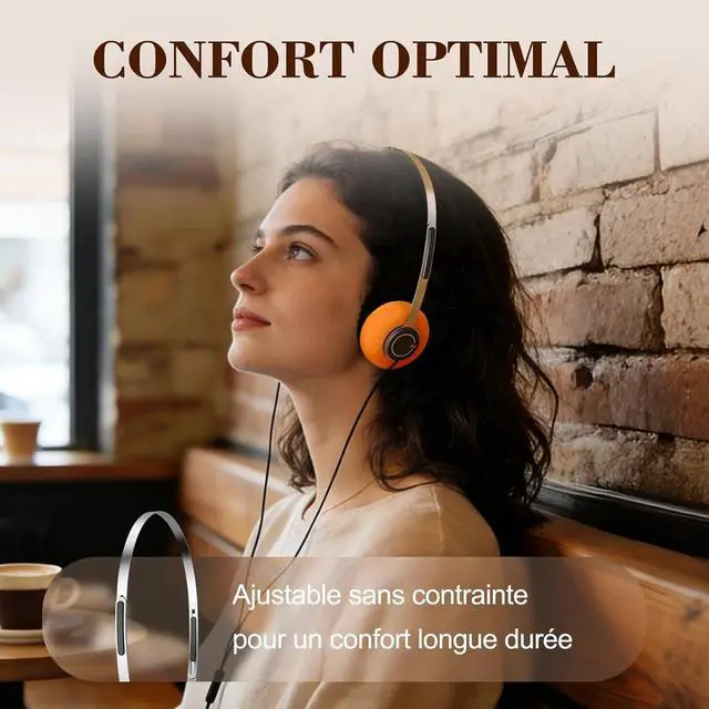 Alt view image 3 of 7 - iKF Y3 Retro Wired Headphones, Lightweight, 3.5mm Jack, Breathable Earbuds | Adjustable Headband, Dual Mode Cable, Replaceable Orange Ear Pads, 80s 90s Old School, Computer, Laptop, CD Player, Black