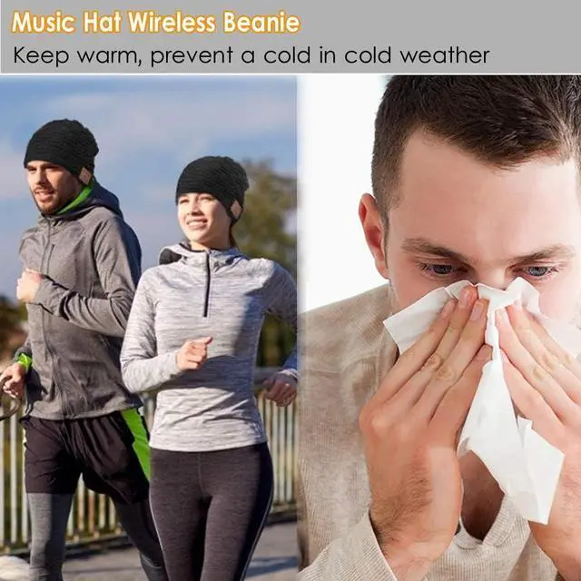 Alt view image 3 of 7 - Wireless Beanie for Women Men Wireless Hat with Headphones Music Winter Hats Smart Beanies Headset Warm Musical Headphone with Built-in Mic Handsfree for Skiing Skateboarding Jogging Boys Girls Black