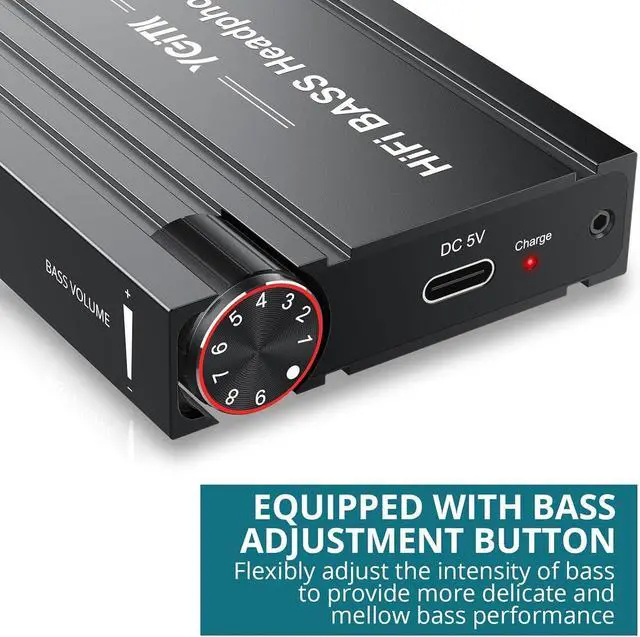 Alt view image 3 of 7 - Headphone Amplifier with Bass Knob HiFi Amp 16-600 Gain Switch | Drive wired headphones for desktop, gaming and music use with 3.5mm devices, USB-C charging and aluminum housing