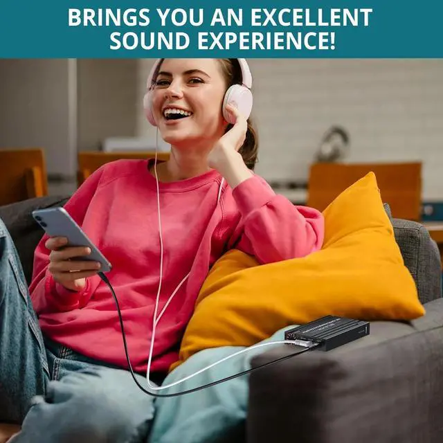 Alt view image 5 of 7 - Headphone Amplifier with Bass Knob HiFi Amp 16-600 Gain Switch | Drive wired headphones for desktop, gaming and music use with 3.5mm devices, USB-C charging and aluminum housing