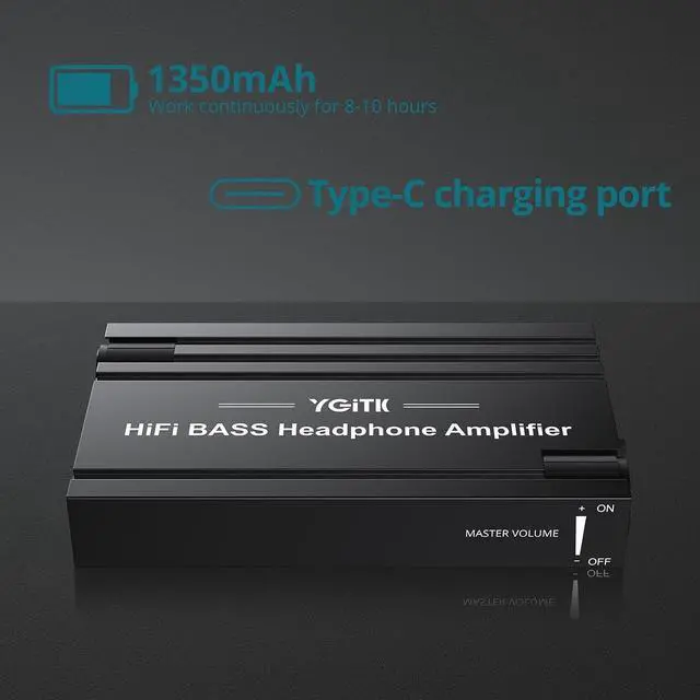 Alt view image 7 of 7 - Headphone Amplifier with Bass Knob HiFi Amp 16-600 Gain Switch | Drive wired headphones for desktop, gaming and music use with 3.5mm devices, USB-C charging and aluminum housing