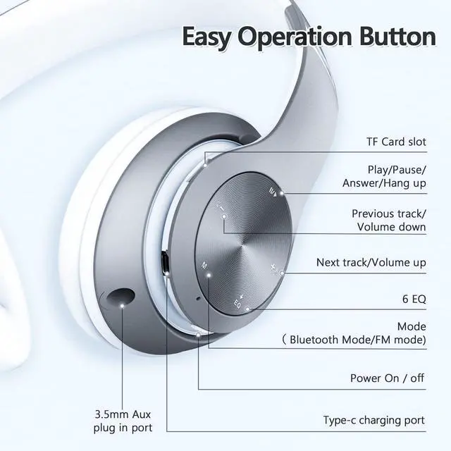 Alt view image 4 of 7 - Headphones Wireless Bluetooth,60 Hours Playtime Foldable Lightweight Bluetooth Headphones Wireless Over Ear Wired Hi-Fi Stereo with 6 EQ Modes, Deep Bass Adjustable Headset with Mic, FM, TF for Adults