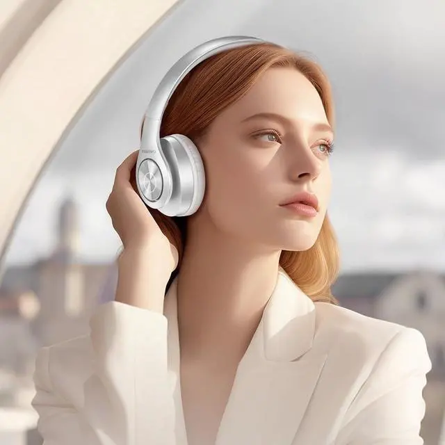Alt view image 3 of 7 - TUINYO Bluetooth Headphones Wireless, Over Ear Stereo Wireless Headset 40H Playtime with deep bass, Soft Memory-Protein Earmuffs, Built-in Mic Wired Mode PC/Cell Phones/TV-White