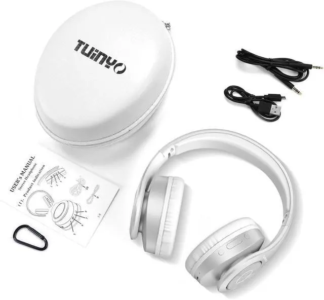 Alt view image 6 of 7 - TUINYO Bluetooth Headphones Wireless, Over Ear Stereo Wireless Headset 40H Playtime with deep bass, Soft Memory-Protein Earmuffs, Built-in Mic Wired Mode PC/Cell Phones/TV-White