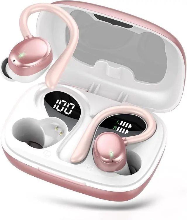Main image of KT1 Bluetooth Headphones Wireless Earbuds 72hrs Playtime Wireless Charging Case Digital Display, Ear Buds with Earhook,IPX7 Waterproof, Deep Bass 2.0,Over-Ear Earphones for Sport Running