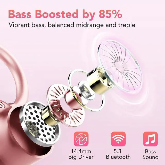 Alt view image 2 of 7 - KT1 Bluetooth Headphones Wireless Earbuds 72hrs Playtime Wireless Charging Case Digital Display, Ear Buds with Earhook,IPX7 Waterproof, Deep Bass 2.0,Over-Ear Earphones for Sport Running
