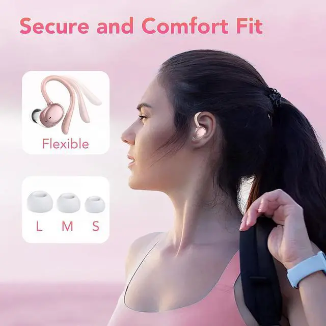 Alt view image 4 of 7 - KT1 Bluetooth Headphones Wireless Earbuds 72hrs Playtime Wireless Charging Case Digital Display, Ear Buds with Earhook,IPX7 Waterproof, Deep Bass 2.0,Over-Ear Earphones for Sport Running
