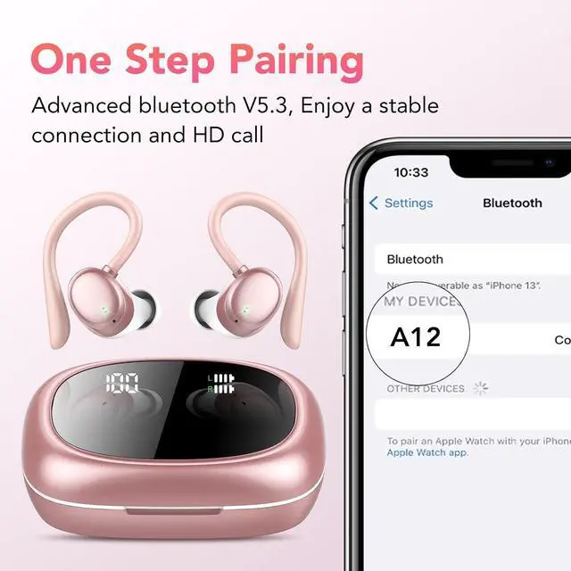 Alt view image 5 of 7 - KT1 Bluetooth Headphones Wireless Earbuds 72hrs Playtime Wireless Charging Case Digital Display, Ear Buds with Earhook,IPX7 Waterproof, Deep Bass 2.0,Over-Ear Earphones for Sport Running