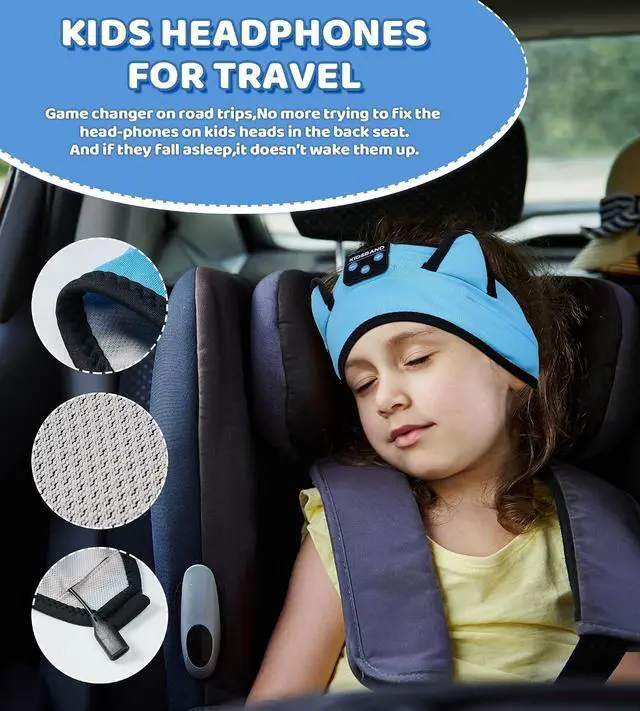 Alt view image 5 of 7 - KIDSBAND Kids Headphones Bluetooth Headband Adjustable, Wireless Sleep Headphones for Kids with Wired Playback 3.5 MM Jack for Teens/Boys/Girls/Smartphones/School/Kindle/Airplane Travel/Plane/Tablet