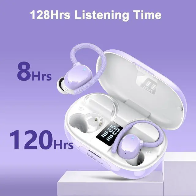 Alt view image 2 of 6 - sprtoybat Wireless Bluetooth Earbuds Sport 128H Playtime New Bluetooth 5.3 Headphones with LED Display Powerful Bass Over Ear Earphones with Earhooks IP7 Waterproof for iOS Android