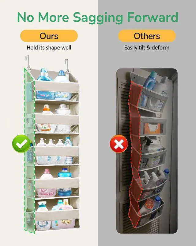 Alt view image 3 of 7 - ULG 1-Pack Over Door Organizer with 5 Large Pockets 10 Mesh Side Pockets, 44 lbs Weight Capacity Hanging Storage Organizer with Clear Window for Bedroom Bathroom Kitchen, RV, Camper, Beige