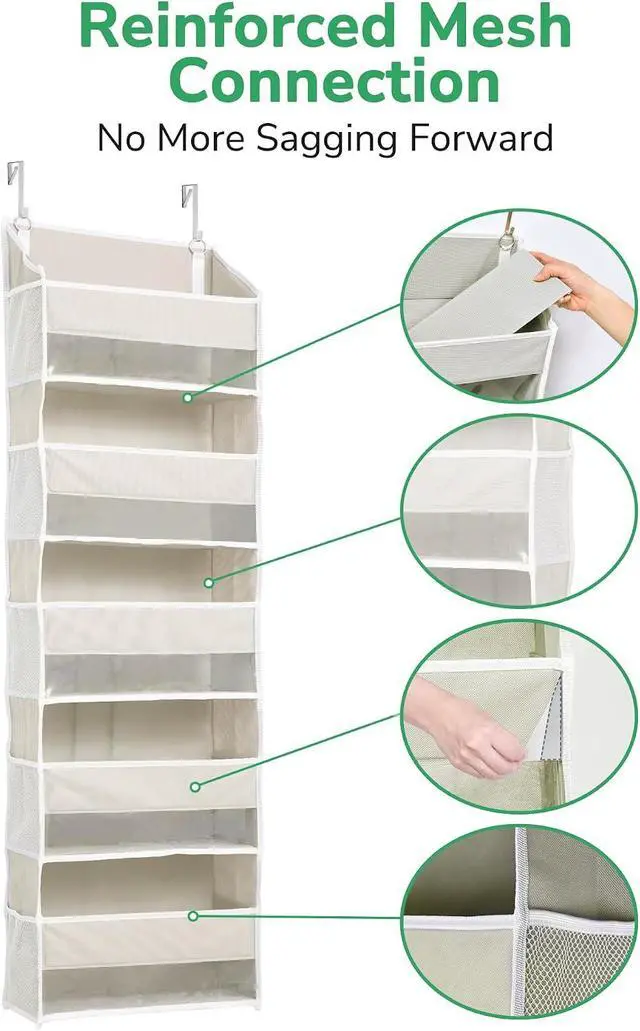 Alt view image 5 of 7 - ULG 1-Pack Over Door Organizer with 5 Large Pockets 10 Mesh Side Pockets, 44 lbs Weight Capacity Hanging Storage Organizer with Clear Window for Bedroom Bathroom Kitchen, RV, Camper, Beige