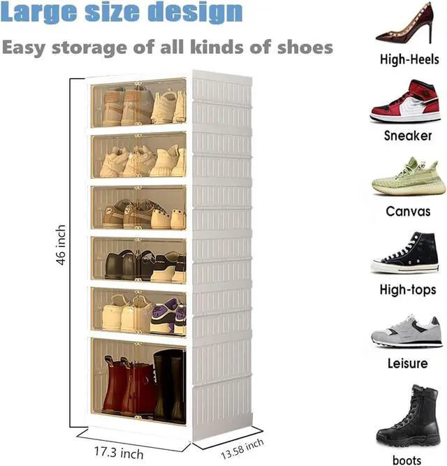 Alt view image 2 of 6 - Foldable Storage Box - Clear Stackable Shoe Organizer with Lids - Large 6 Layer Shoe Rack Cabinet