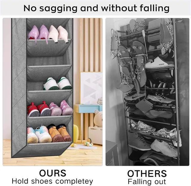 Alt view image 4 of 7 - SLEEPING LAMB Over The Door Shoe Organizer for Closet with Large Deep Pockets, Narrow Shoe Rack for Door Hanging Boots Storage, Grey