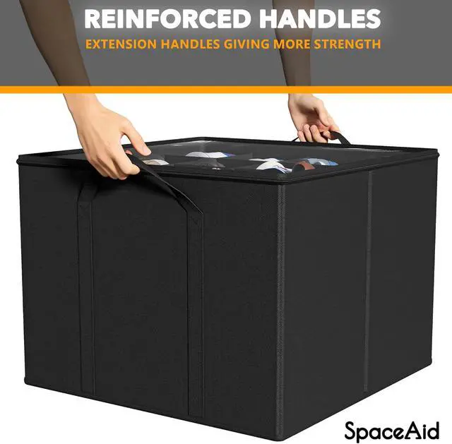 Alt view image 5 of 6 - SpaceAid Shoe Organizer for Closet, 2 Pack Foldable Shoe Storage Containers Baskets Boxes Bins w/Adjustable Dividers, Fits 16-32 Pairs, Black