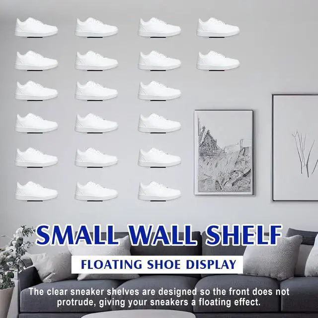 Alt view image 7 of 7 - Treela 30 Pack Floating Shoe Display Shelf for Closet Acrylic Clear Shoe Wall Shelf Wall Mounted Easy to Install Sneaker Shelves for Collections, Includes Cross Screws, Expansion Tubes (Rectangular)
