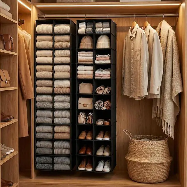 Alt view image 2 of 7 - 20 Section Hanging Shoe Organizer for Closet, Black
