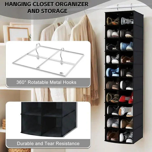Alt view image 4 of 7 - 20 Section Hanging Shoe Organizer for Closet, Black
