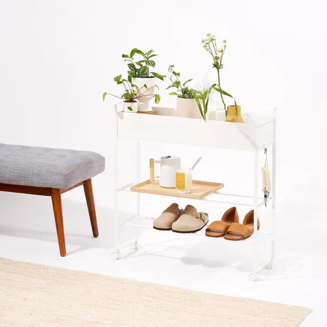 Alt view image 7 of 7 - YAMAZAKI Home Rolling Entryway Storage Rack for Shoes, Gear and Toys, White