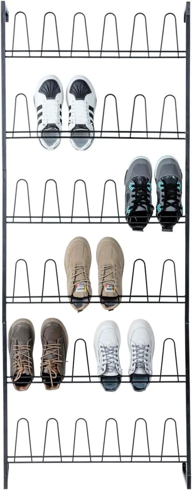 Alt view image 6 of 7 - MyGift 70 Inch Black Metal Wall Mounted Shoe Rack with 36 Hooks