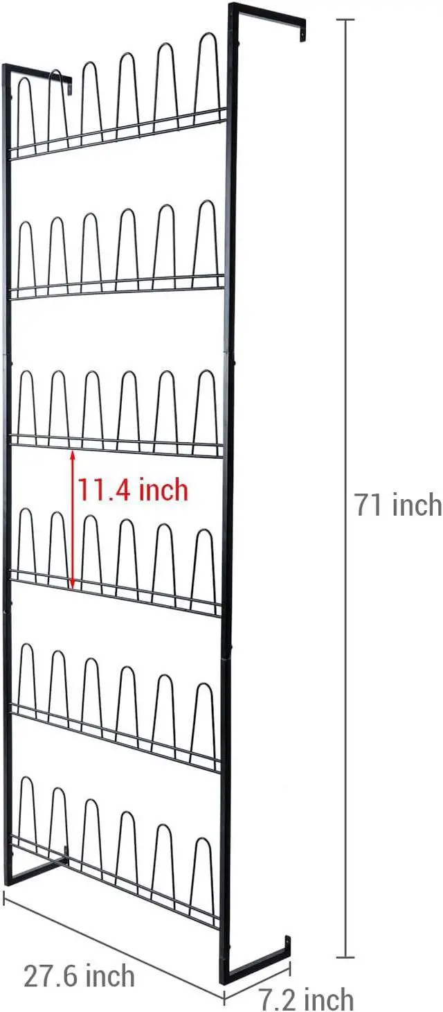 Alt view image 5 of 7 - MyGift 70 Inch Black Metal Wall Mounted Shoe Rack with 36 Hooks