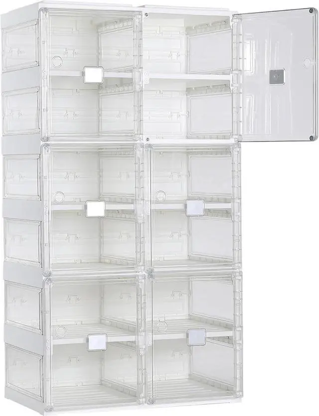 Main image of BIRDROCK HOME Foldable Shoe Rack Organizer for Closet Floor | 6-Tier Freestanding Storage Cabinet with 12 Clear Storage Cubes & Door | Shoe Case for Heels, Sneakers, Loafers, Sandals | White