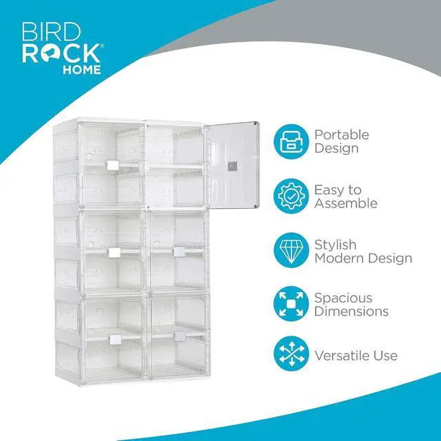 Alt view image 4 of 7 - BIRDROCK HOME Foldable Shoe Rack Organizer for Closet Floor | 6-Tier Freestanding Storage Cabinet with 12 Clear Storage Cubes & Door | Shoe Case for Heels, Sneakers, Loafers, Sandals | White