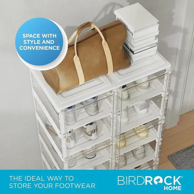 Alt view image 6 of 7 - BIRDROCK HOME Foldable Shoe Rack Organizer for Closet Floor | 6-Tier Freestanding Storage Cabinet with 12 Clear Storage Cubes & Door | Shoe Case for Heels, Sneakers, Loafers, Sandals | White