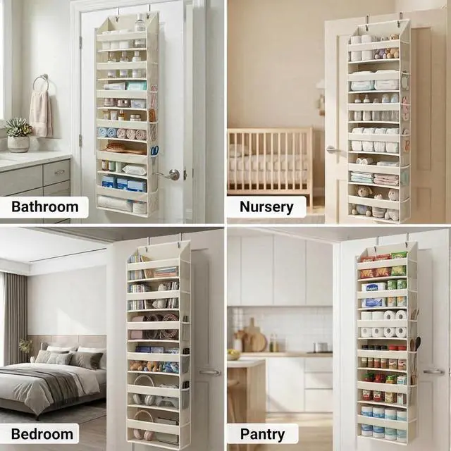 Alt view image 4 of 7 - HOMELUX THEORY Over the Door Organizer, 6-Tier, 100D Fabric, Ivory 2pc