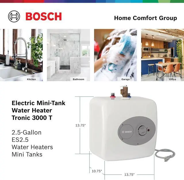 Alt view image 5 of 7 - BOSCH Electric Mini-Tank Water Heater Tronic 3000 T 2.5-Gallon (ES2.5) - Eliminate Time for Hot Water - Shelf, Wall or Floor Mounted