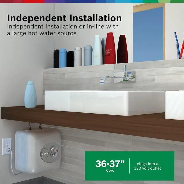 Alt view image 4 of 7 - BOSCH Electric Mini-Tank Water Heater Tronic 3000 T 4-Gallon (ES4) - Eliminate Time for Hot Water - Shelf, Wall or Floor Mounted