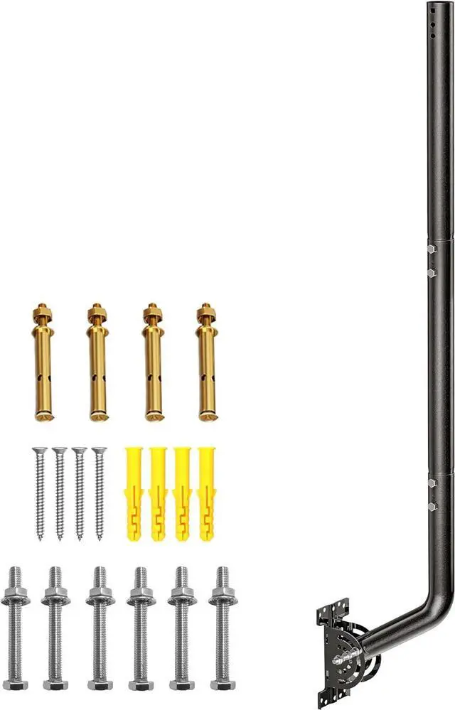 Main image of 40" Heavy Duty Adjustable Antenna Wall Mount Iron Spray Paint J-Pole Solid Mast Bracket for Starlink (Adapter Required), TV Antennas, Weather Stations 1.38" OD Pivot Base (Black)