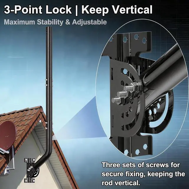 Alt view image 2 of 7 - 40" Heavy Duty Adjustable Antenna Wall Mount Iron Spray Paint J-Pole Solid Mast Bracket for Starlink (Adapter Required), TV Antennas, Weather Stations 1.38" OD Pivot Base (Black)