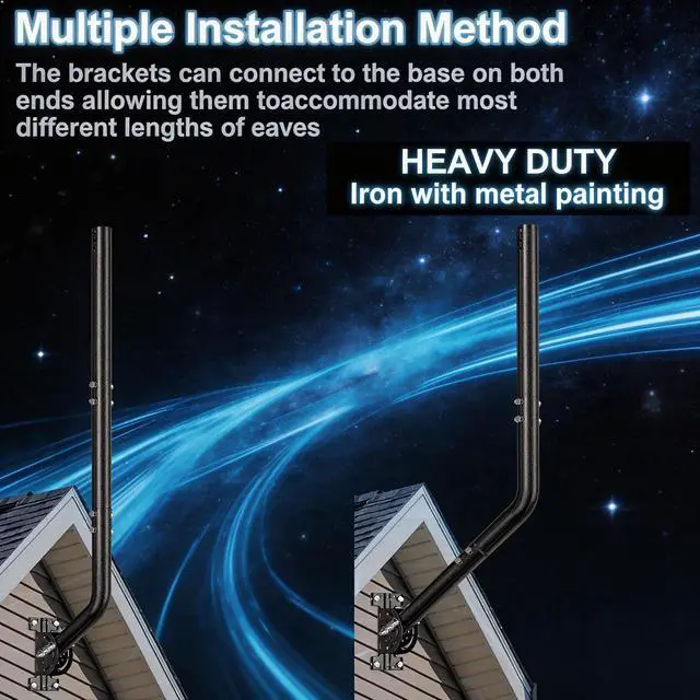 Alt view image 6 of 7 - 40" Heavy Duty Adjustable Antenna Wall Mount Iron Spray Paint J-Pole Solid Mast Bracket for Starlink (Adapter Required), TV Antennas, Weather Stations 1.38" OD Pivot Base (Black)