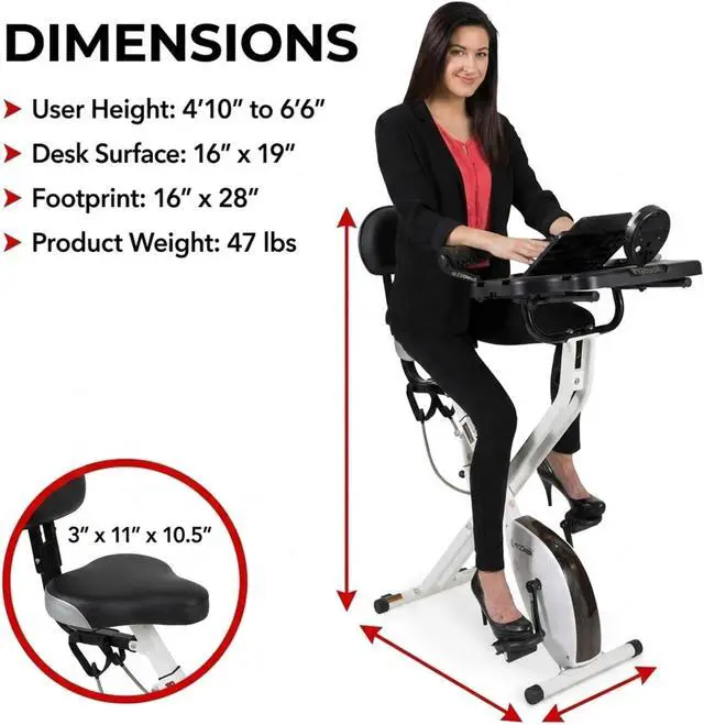 Alt view image 4 of 7 - FitDesk Standing Exercise Bike Desk 3.0, Adjustable Height Indoor Cycling Trainer with Laptop Tray, Portable Stationary Fitness Desk for Home Office, Foldable Exercise Workstation, Supports 300 lbs