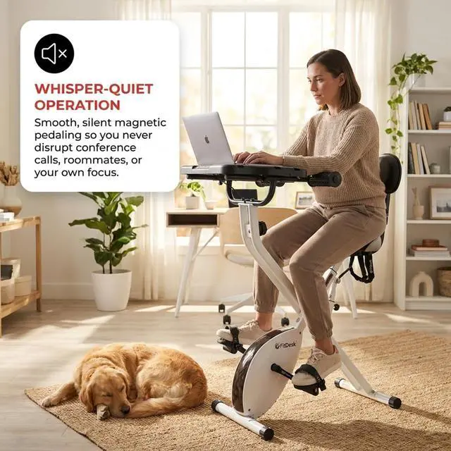 Alt view image 6 of 7 - FitDesk Standing Exercise Bike Desk 3.0, Adjustable Height Indoor Cycling Trainer with Laptop Tray, Portable Stationary Fitness Desk for Home Office, Foldable Exercise Workstation, Supports 300 lbs