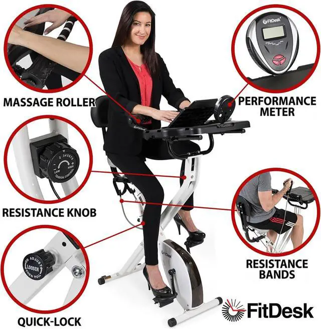 Alt view image 5 of 7 - FitDesk Standing Exercise Bike Desk 3.0, Adjustable Height Indoor Cycling Trainer with Laptop Tray, Portable Stationary Fitness Desk for Home Office, Foldable Exercise Workstation, Supports 300 lbs