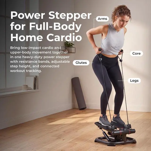 Alt view image 2 of 7 - Sunny Health & Fitness Smart Power Stepper with Resistance Bands for Cardio