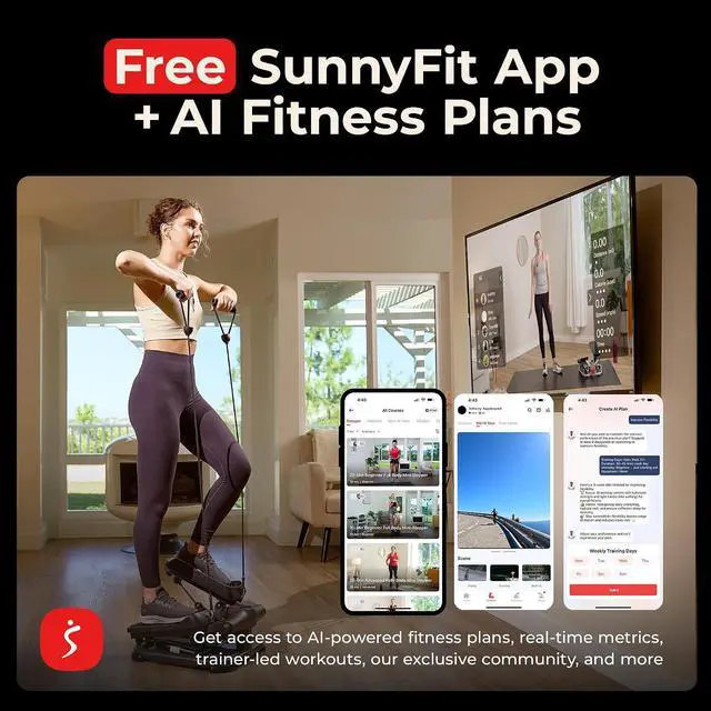 Alt view image 5 of 7 - Sunny Health & Fitness Smart Power Stepper with Resistance Bands for Cardio
