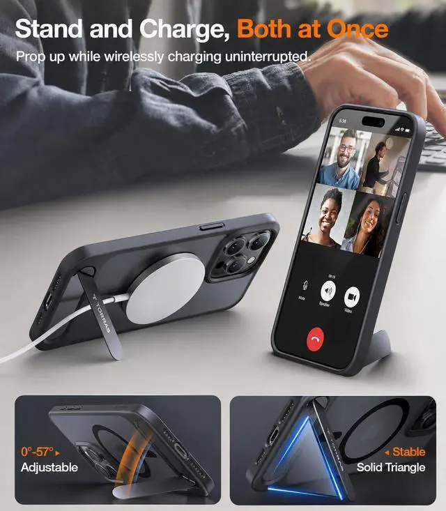 Alt view image 2 of 7 - TORRAS Strong Magnetic & Seamless Stand for iPhone 15 Pro Max Case Black