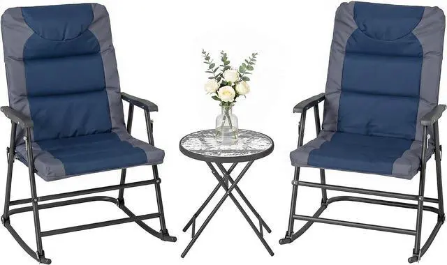 Main image of Outsunny 3 Piece Outdoor Patio Furniture Set Glass Coffee Table Navy Blue